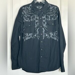 Parts Men's Long-Sleeve Black Button-Up Shirt with black suede graphic